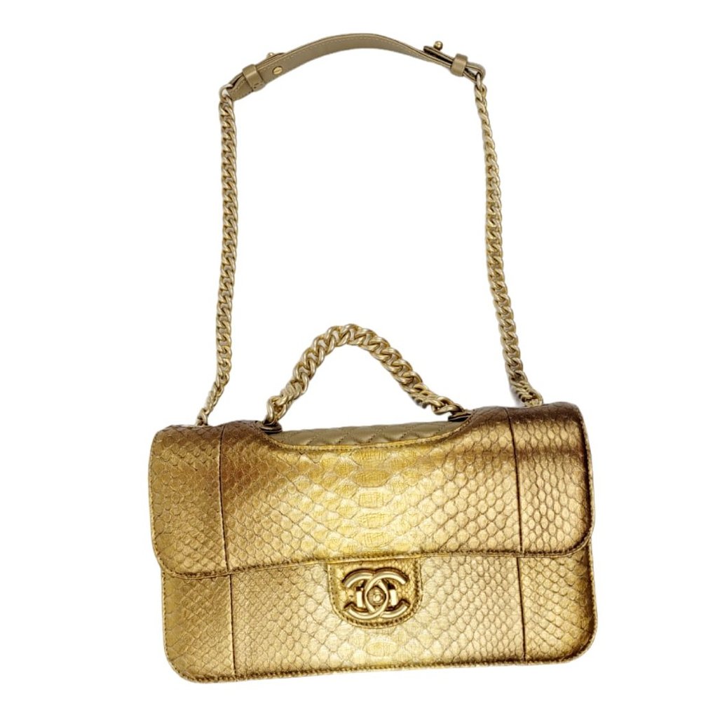 Chanel Two Tone Gold Python Double Flap Bag - Picture 8 of 8